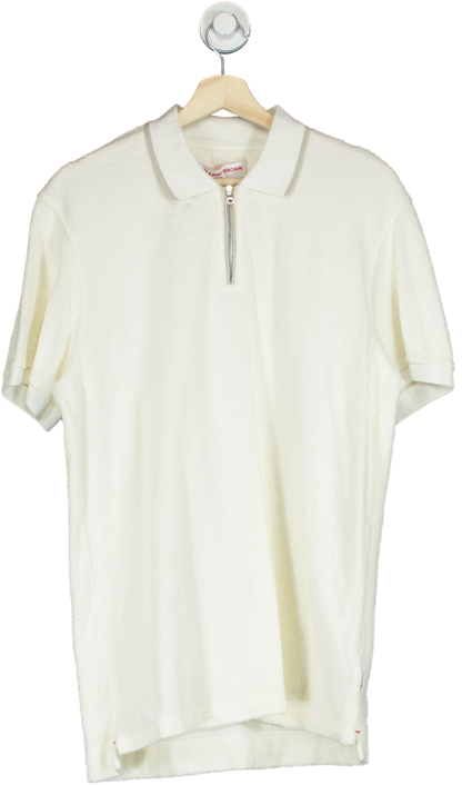 Orlebar Brown White Terry Cloth Polo Shirt UK L