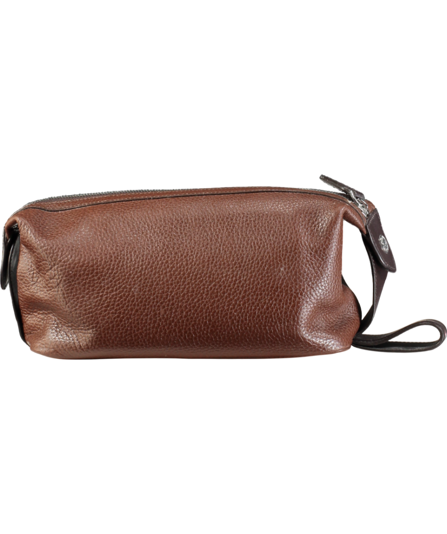 Aspinal Of London Brown Reporter Wash Bag Tobacco Pebble Leather