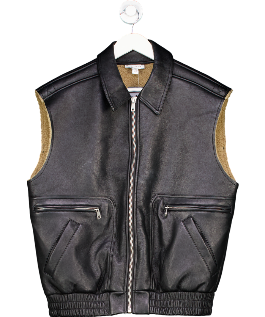 Topshop Black Faux Leather Shearling Gilet UK S