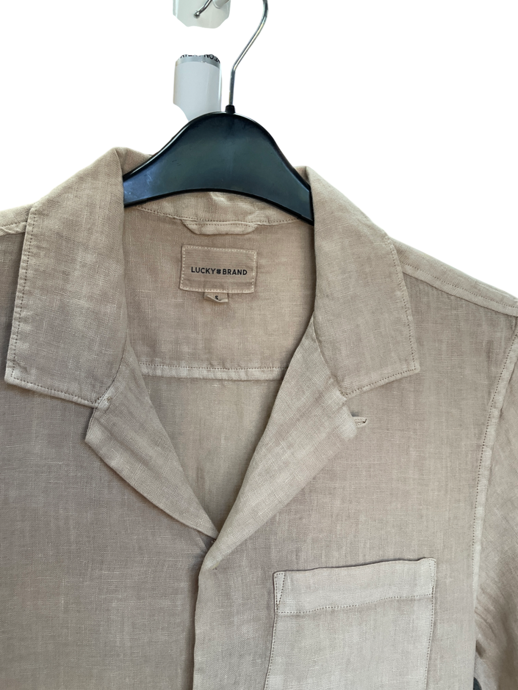 lucky brand Beige Short Sleeve Linen Camp Collar Shirt UK S