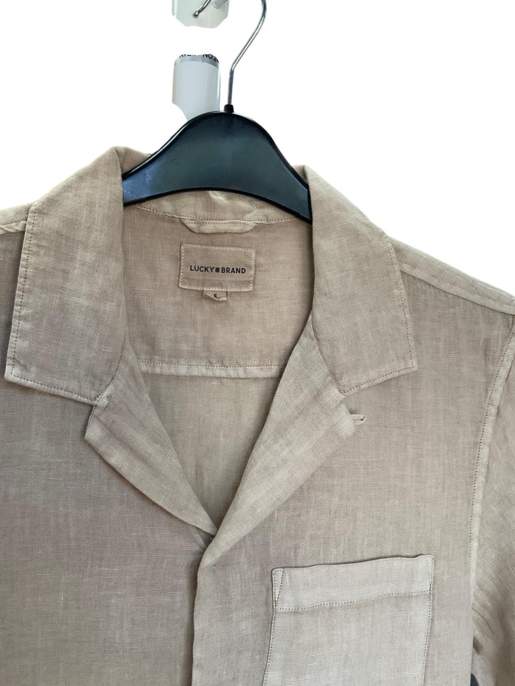 lucky brand Beige Short Sleeve Linen Camp Collar Shirt UK S