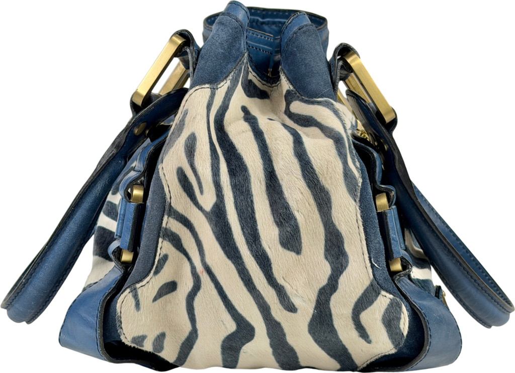 Jimmy Choo Blue Vintage Zebra Pony Hair Shoulder Bag One Size