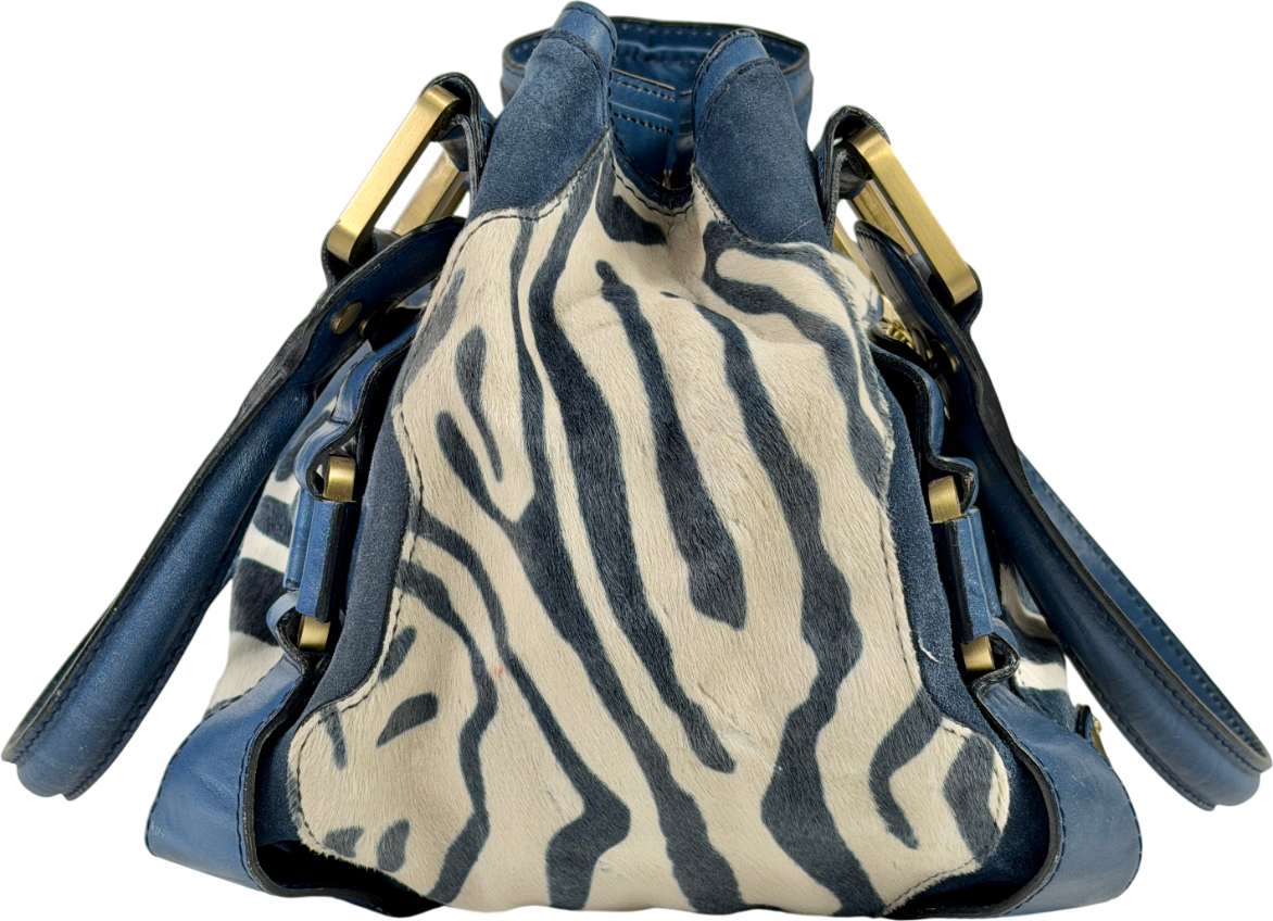 Jimmy Choo Blue Vintage Zebra Pony Hair Shoulder Bag One Size