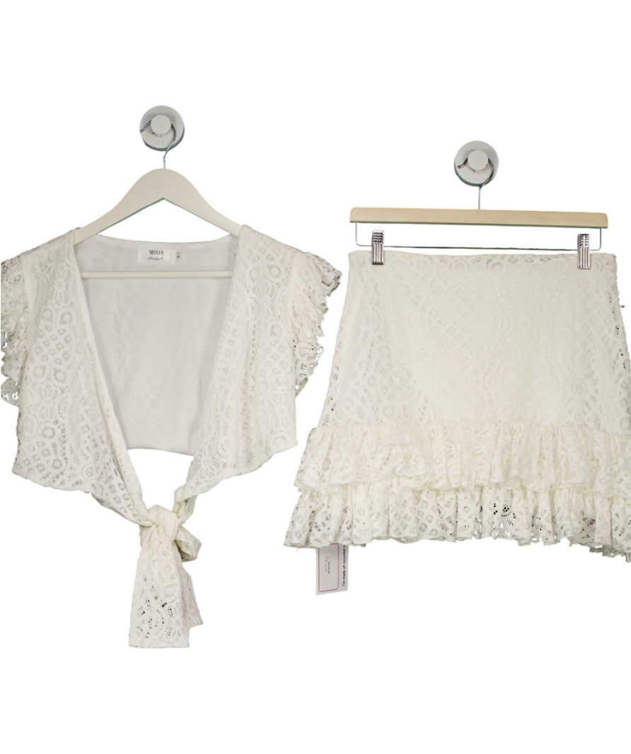 Moda Minx White Lace Crop Top And Ruffle Skirt UK L