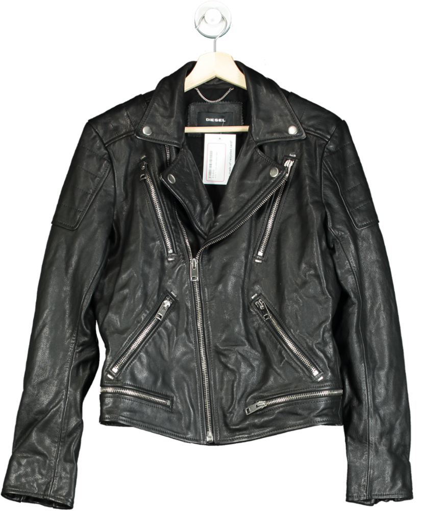 Diesel Black Leather Biker Jacket UK M