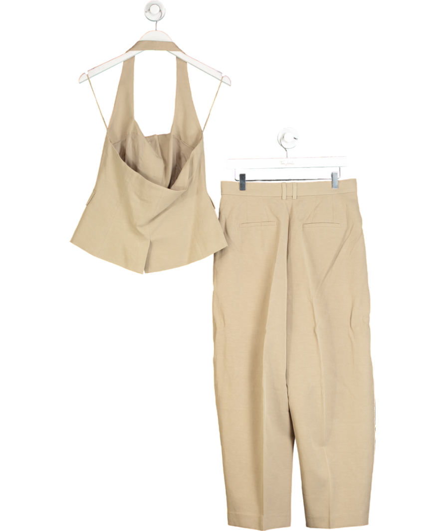 MANGO Cream Cotton Mix Tailored Halter Waistcoat Co-ord In Stone And Trouser UK M