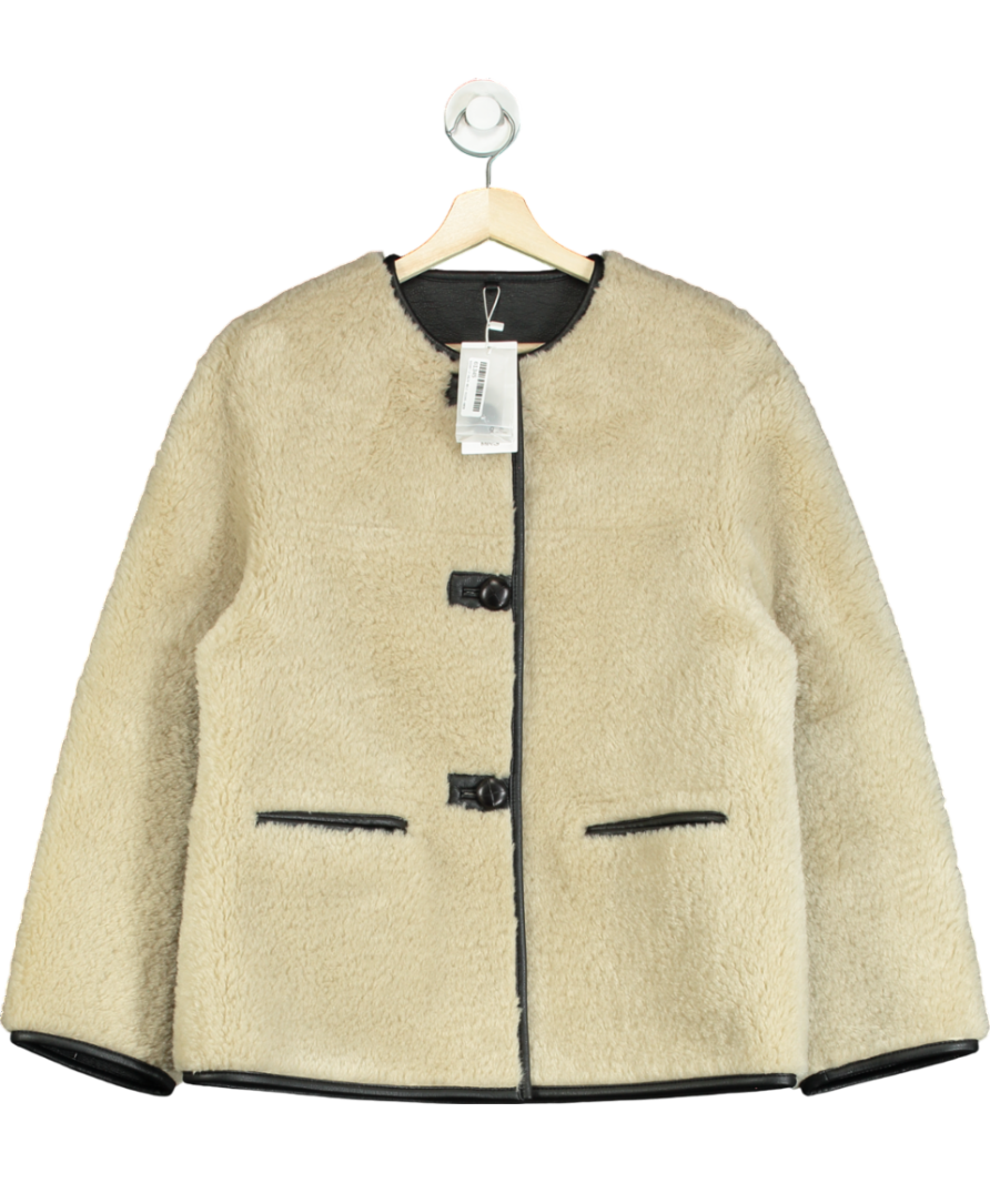 MANGO Beige Fur-effect Coat With Appliqués UK XS
