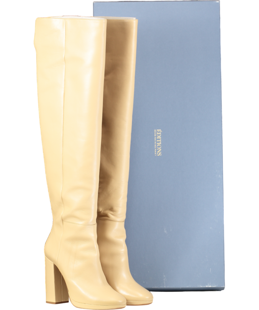 Sezane Beige Editions Thigh High Heeled Boots UK 6 EU 39 👠