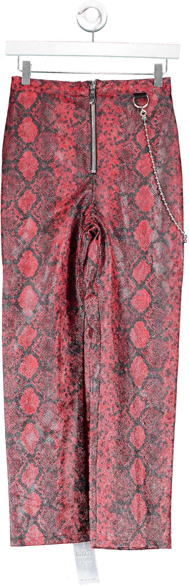 The Ragged Priest Red Faux Snakeskin Leather Trousers With Chain UK S