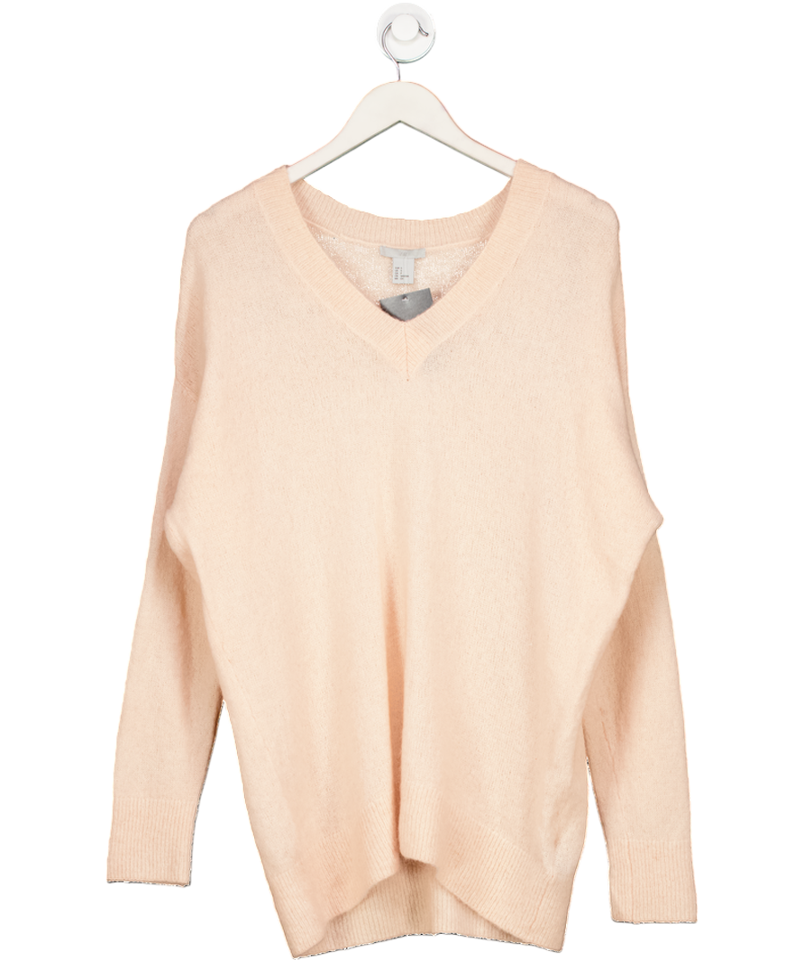 H&M Blush Pink Knitted Mohair-blend V-neck Jumper UK S