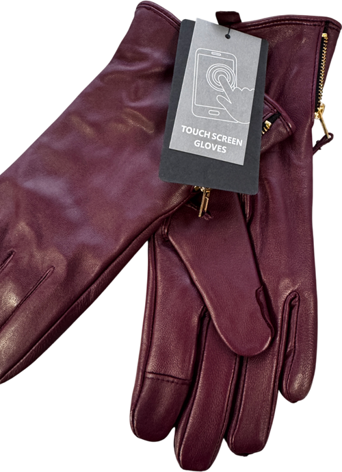 Barneys Originals Burgundy Red Real Leather Touch Screen Gloves UK S/M