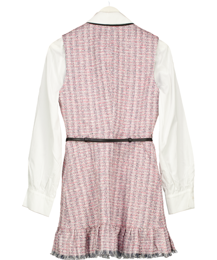 Maje Pink Tweed 2-in-1 Shirt Mini Dress UK 8
