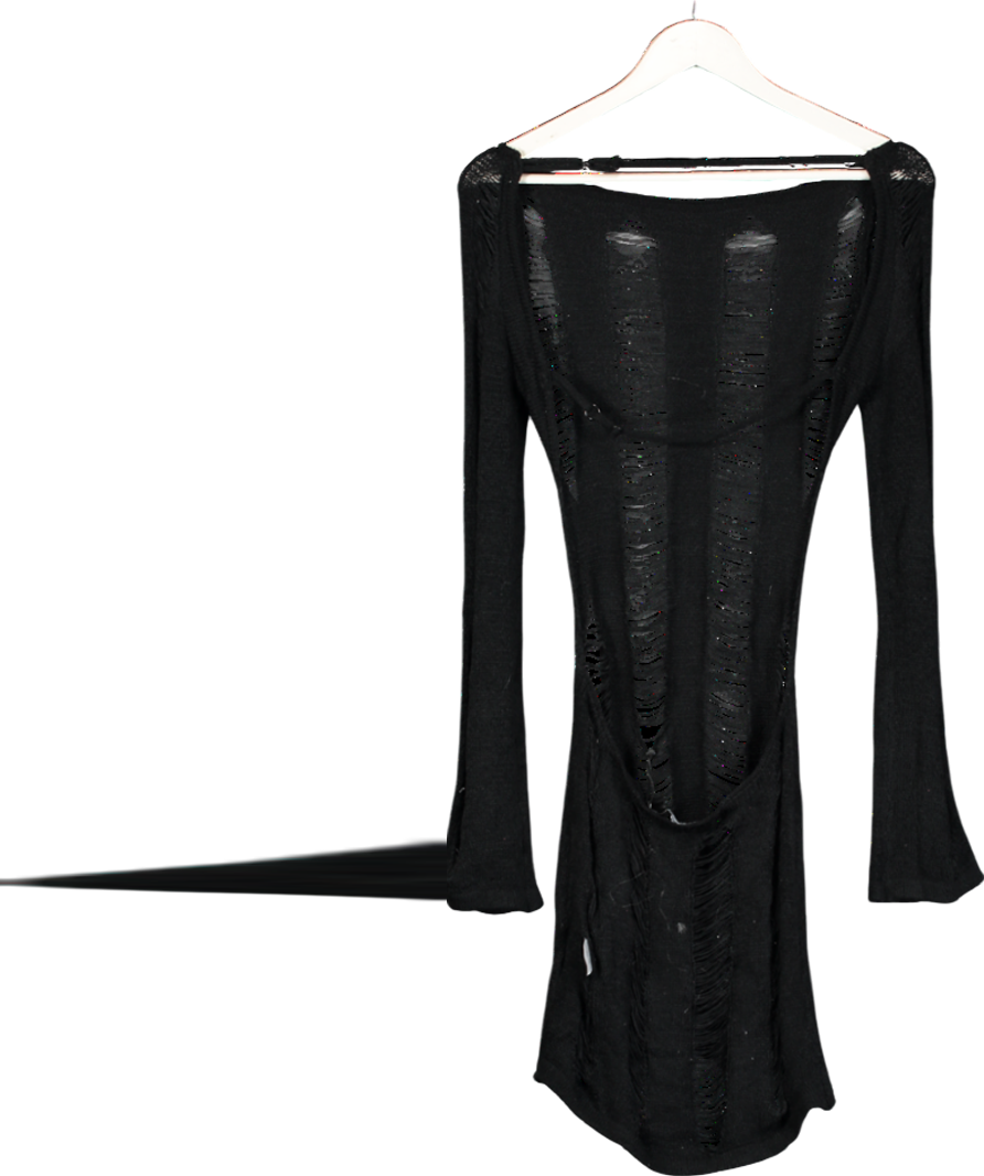 Jaded London Black Backless Long Sleeve Laddered Knit Dress UK S