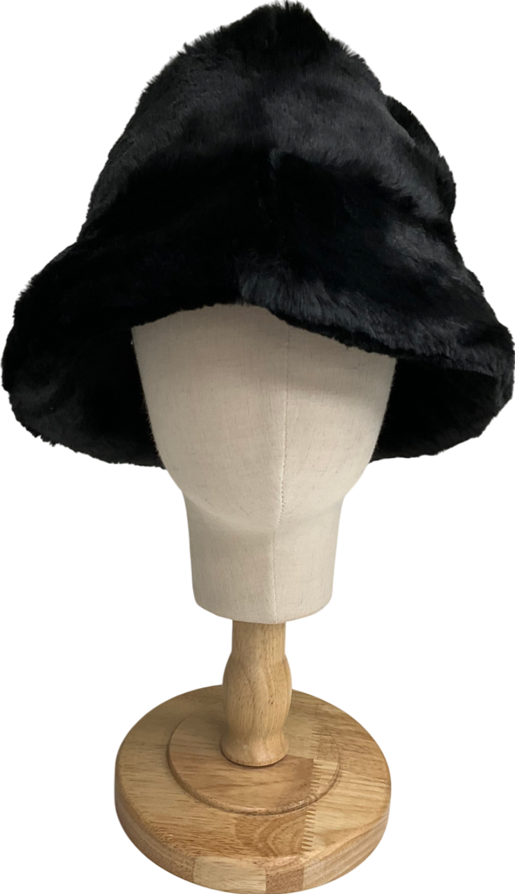 Black Faux Fur Bucket Hat One Size