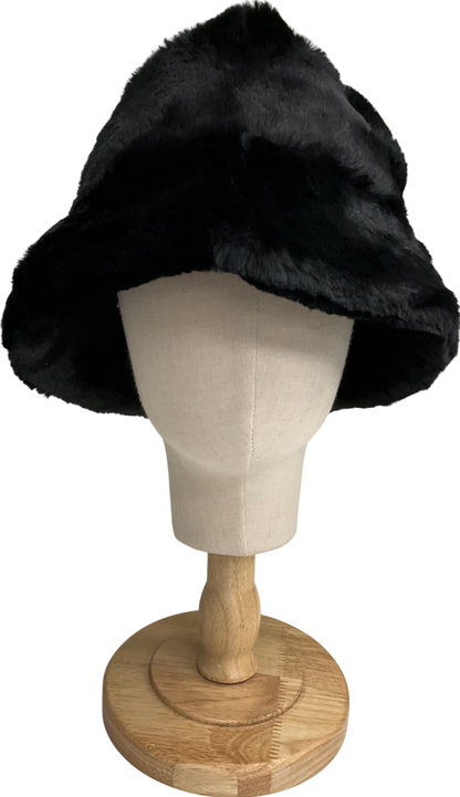 Black Faux Fur Bucket Hat One Size