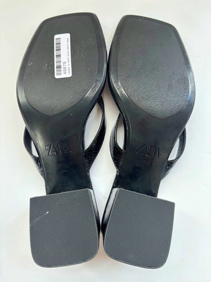 Zara Black Heeled Thong Sandals Size UK 7