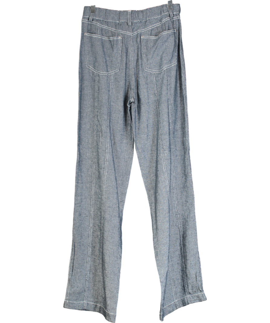 h:ours Blue Wide Leg Linen Trousers UK S