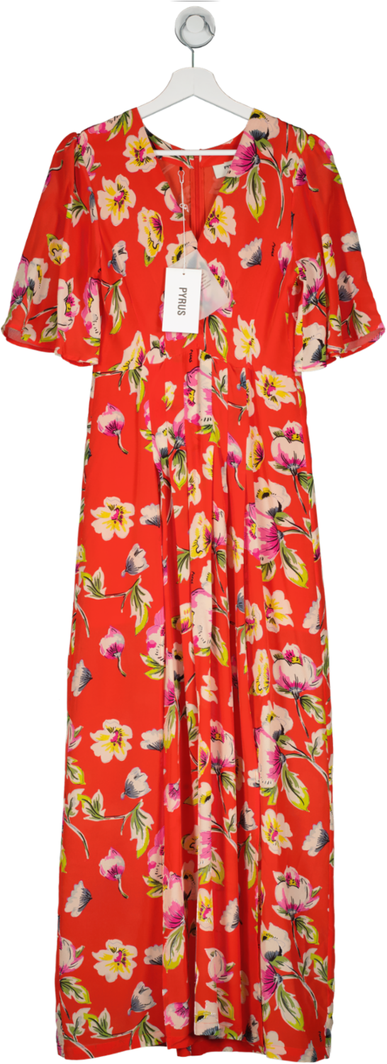 Pyrus Red Dahlia Printed Maxi Dress Tuscan Print UK S