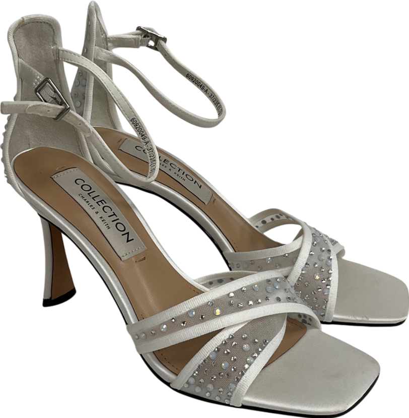 Charles & Keith Blythe Mesh & Satin Embellished Sandals - White UK 4 EU 37 👠