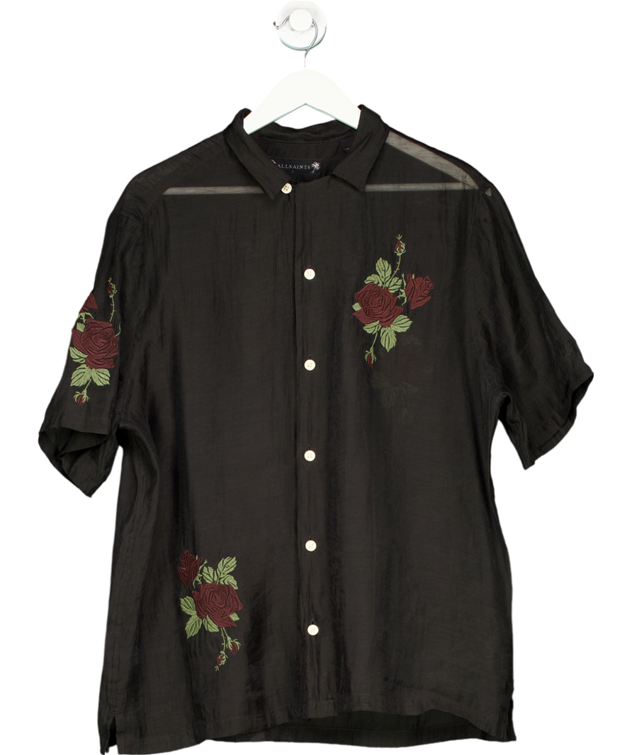 All Saints Black Wildrose Embroidered Sheer Shirt UK L