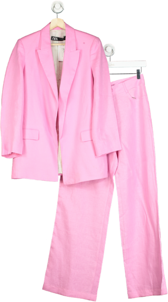 Zara Pink Linen Blazer and Trousers Set UK M