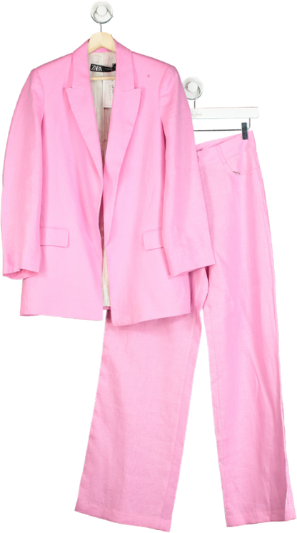 Zara Pink Linen Blazer and Trousers Set UK M