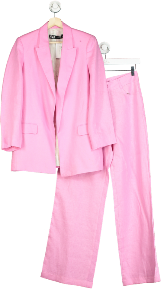 Zara Pink Linen Blazer and Trousers Set UK M