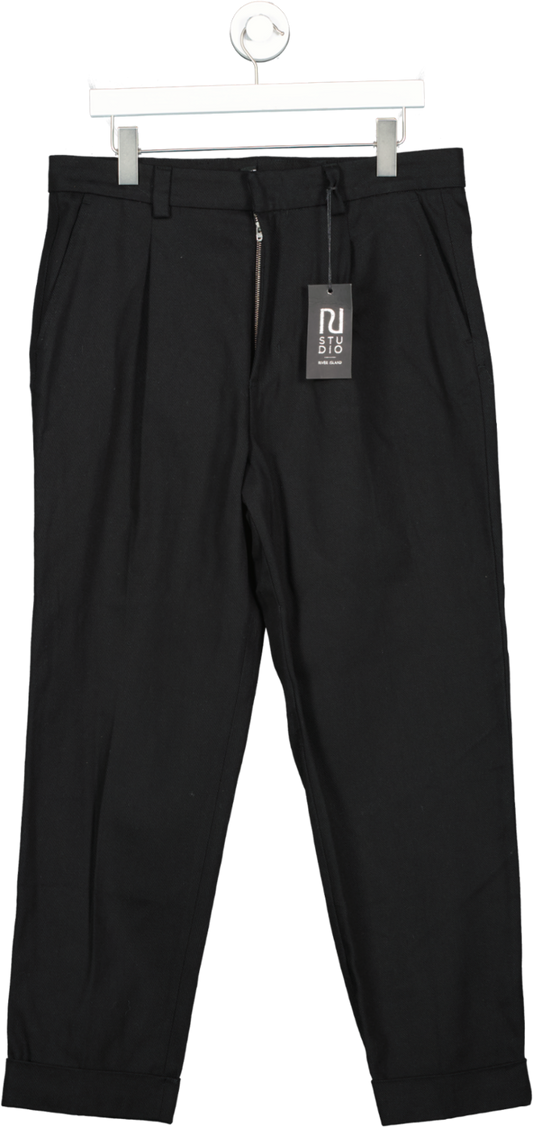River Island Black Ri Studio Regular Fit Pleated Trousers W32