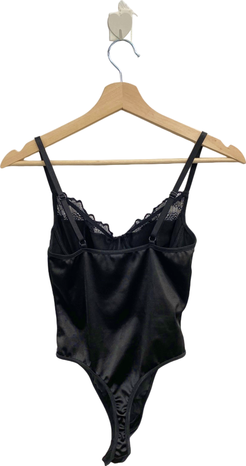 PrettyLittleThing Black Satin Lace Bodysuit UK S