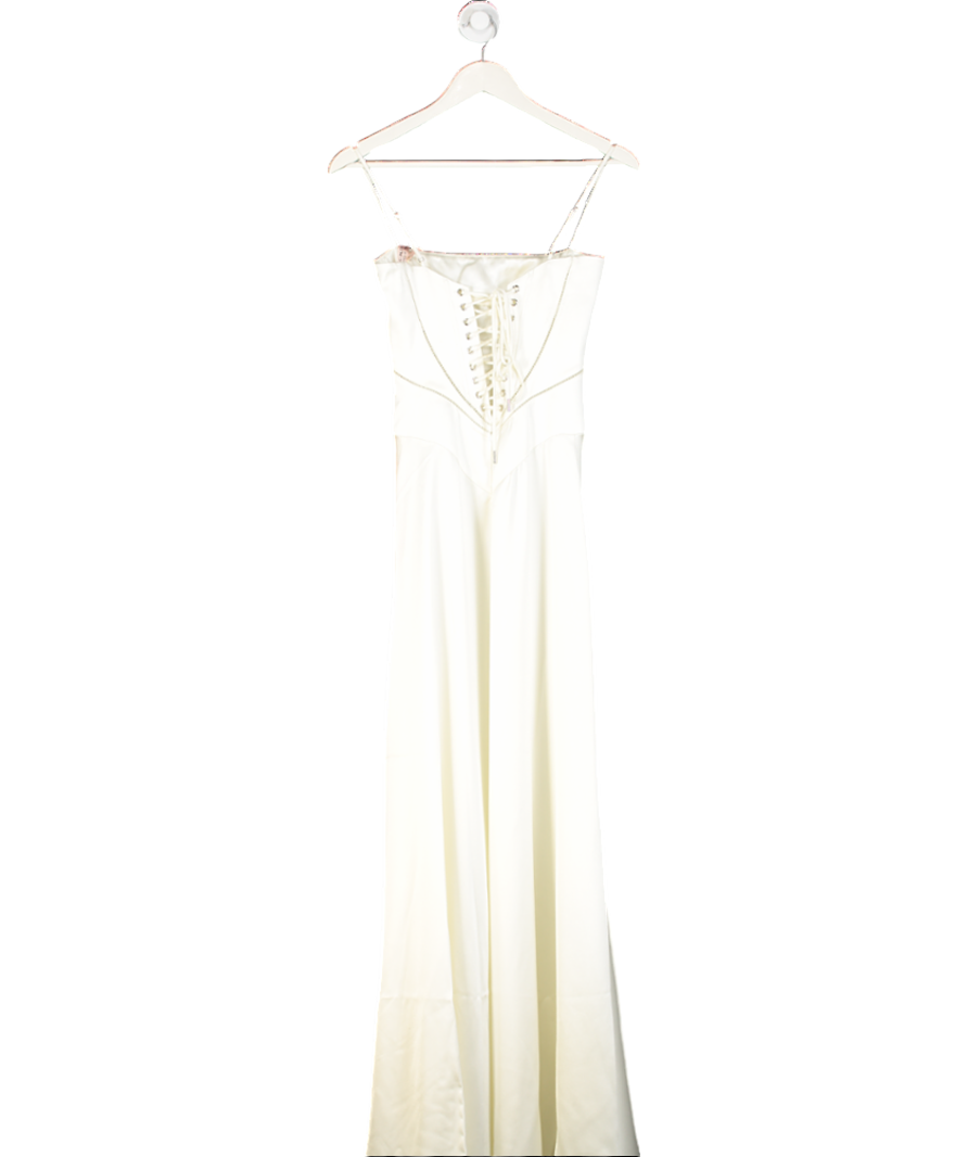 House of CB Cream Anabella Lace-up Satin Gown In Ivory UK XS