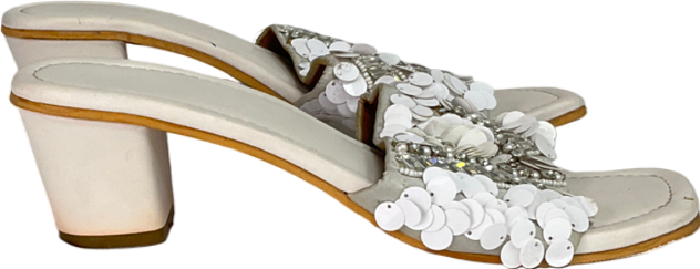 Metallic Silver Sequin Block Heels UK 6 EU 39 👠