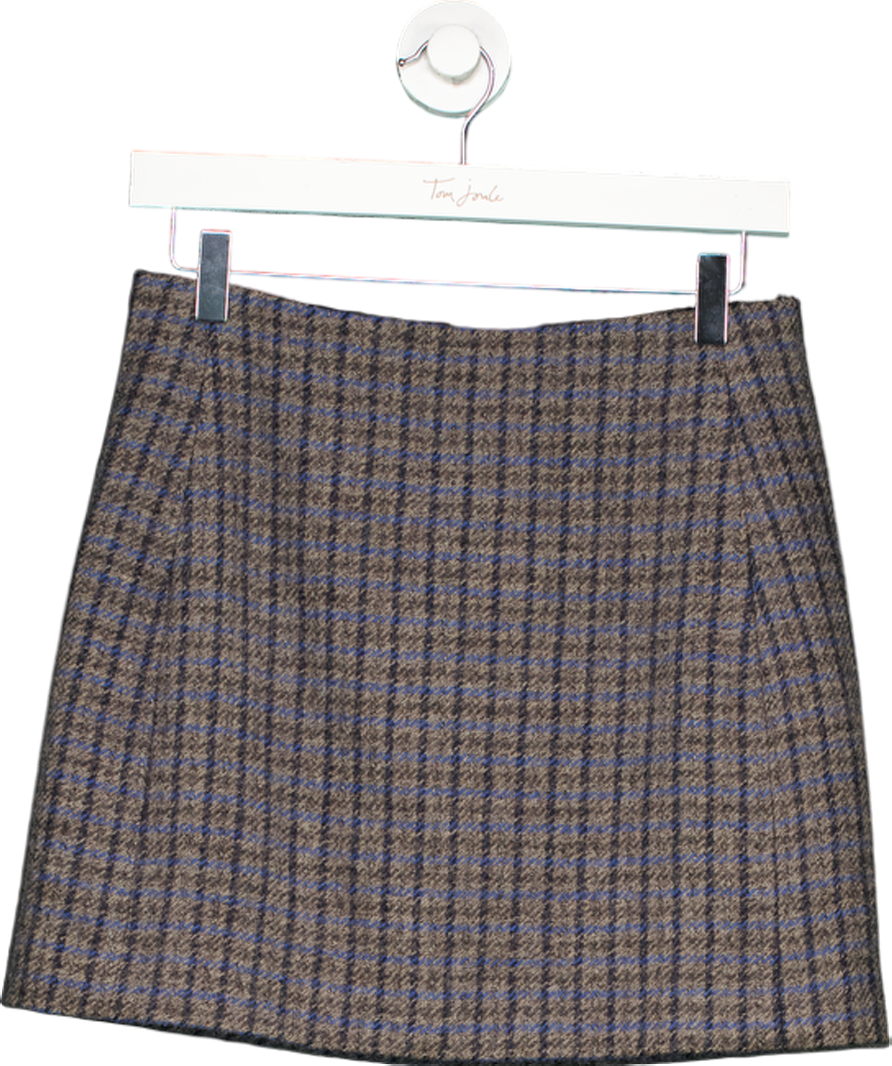 Sezane Grey / Blue Houndstooth Malia Mini Skirt UK 8