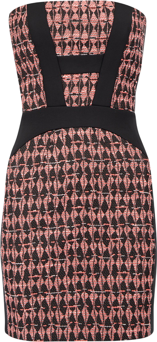 MAJE Black / Pink Tweed Jacquard Bandeau Strapless Bodycon Mini Dress Fr40 UK 12