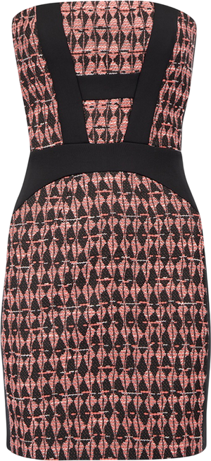 MAJE Black / Pink Tweed Jacquard Bandeau Strapless Bodycon Mini Dress Fr40 UK 12