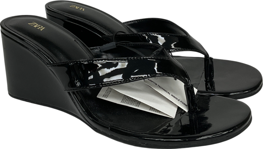 ZARA Black Patent Wedge Sandal UK 7 EU 40 👠