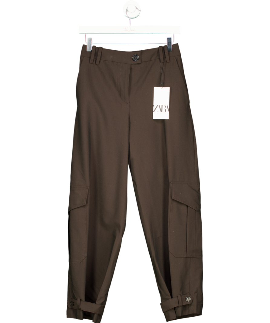 ZARA Brown Tailored Cargo Trousers UK XS