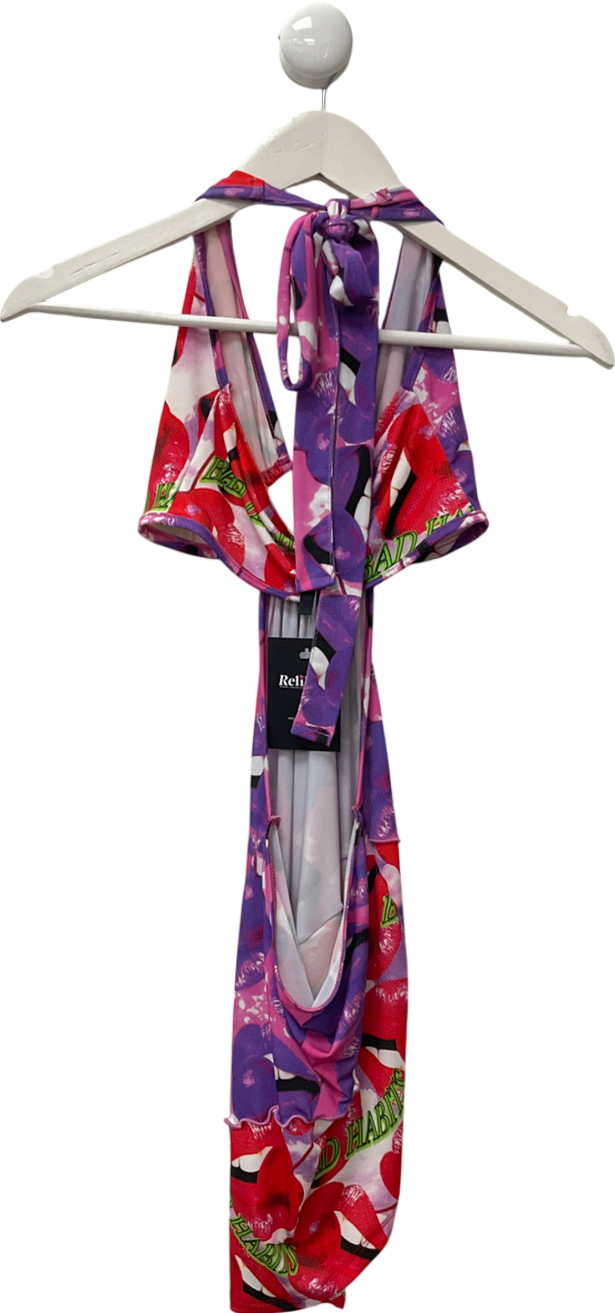 AsYou Multicoloured Halter Neck Cut Out Mini Dress With Ring Detailing UK 6