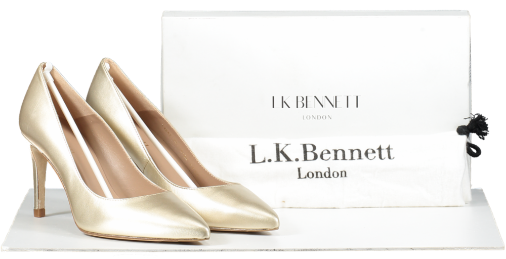 LK Bennett Metallic Soft Gold Soft Nappa Leather Pointed Toe Courts BNIB UK 5 EU 38 👠