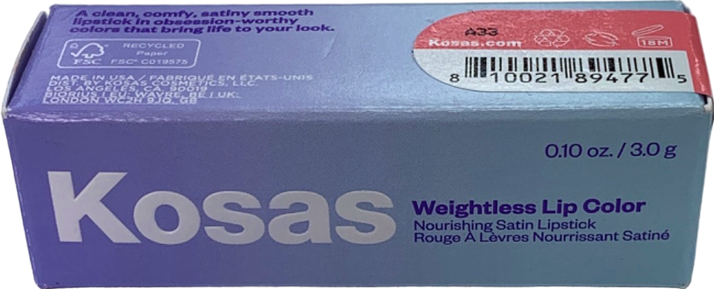 Kosas Weightless Lip Color Beach House Warm Vibrant Pink 3.0g