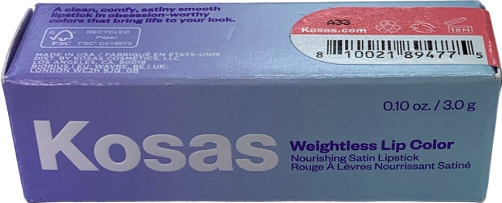 Kosas Weightless Lip Color Beach House Warm Vibrant Pink 3.0g