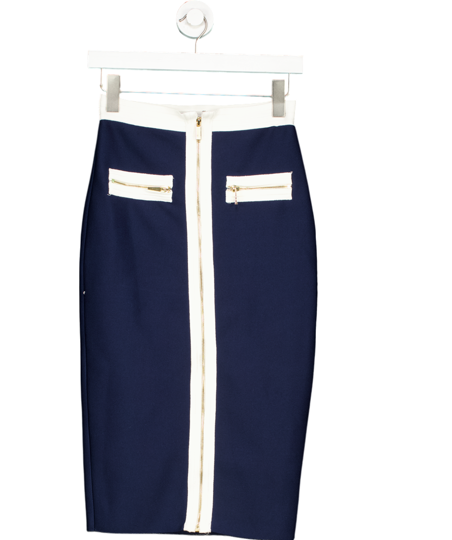 Karen Millen Blue Contrast Zip Pocket Bandage Knit Skirt UK XS
