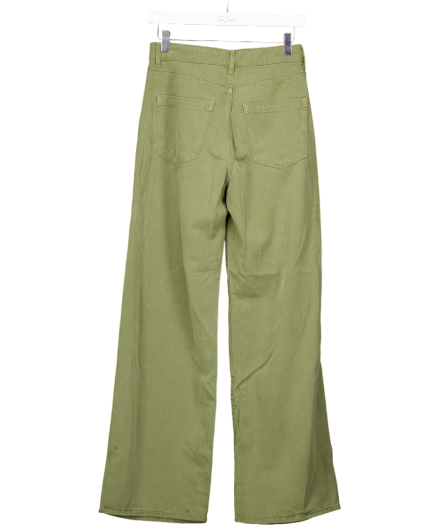 REISS Khaki Green Colorado Garment Dyed Wide Leg Trousers UK 8