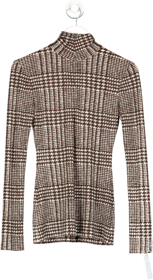 Norma Kamali Brown Long Sleeve High Neck Half Zip Mini Dress UK XS