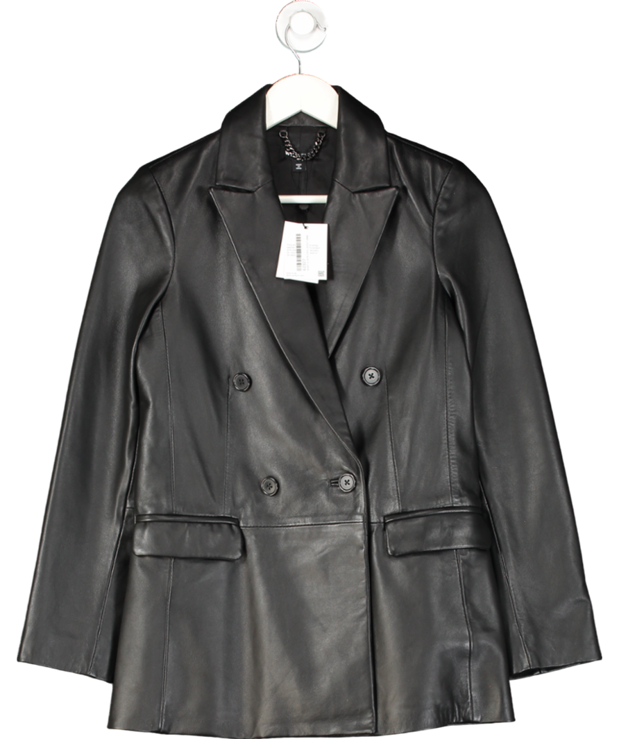 Whistles Black Aliza Waisted Leather Blazer UK 6