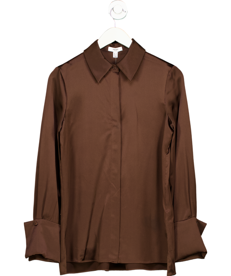 REISS Brown Hailey Silk Shirt UK 6