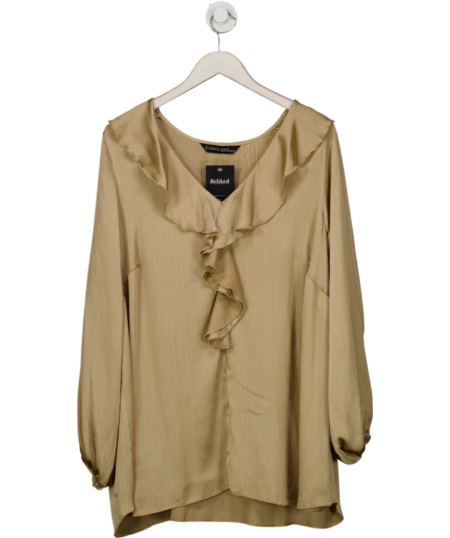 Evans Metallic Curve Gold Satin Ruffle Neck Blouse UK 24