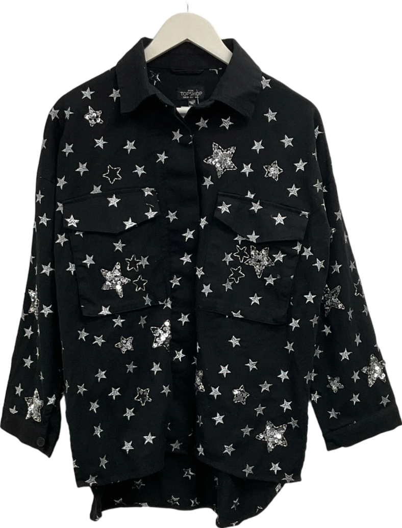 Topshop Black Embroidered And Embellished Star Shirt UK 6