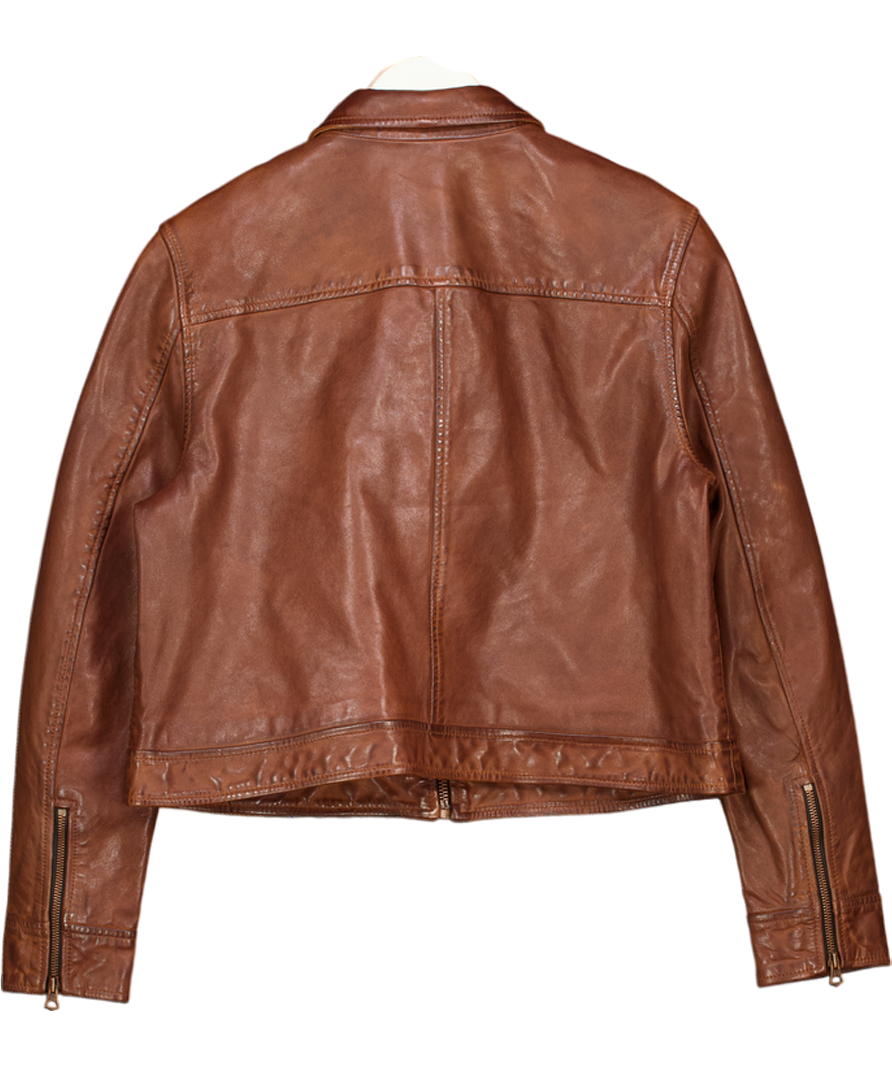Superdry Brown Desert Leather Biker Jacket UK 16