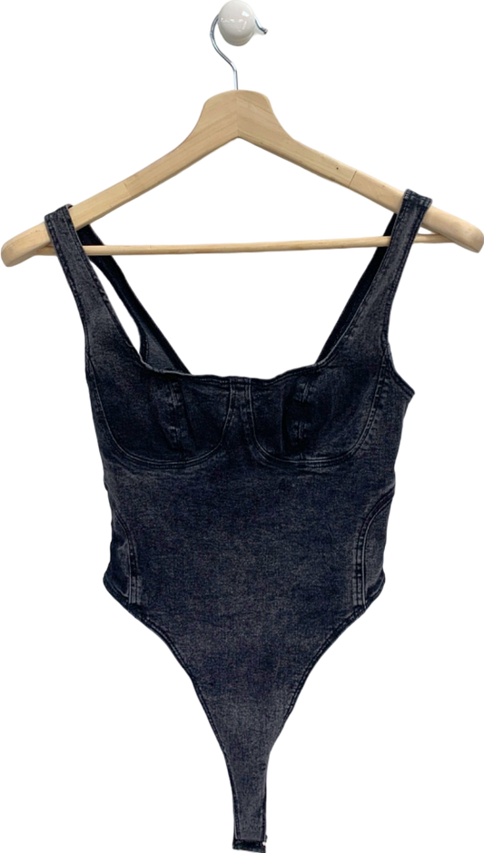 River Island Black Denim Thong Bodysuit UK 6