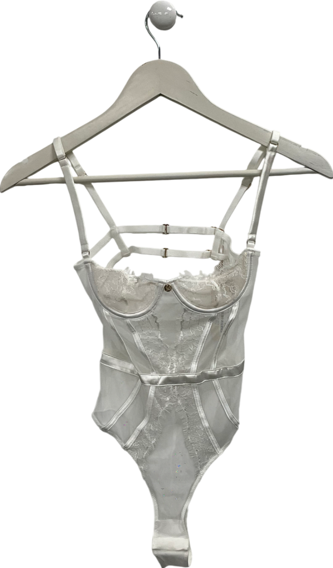 Meshki White Vanessa Mesh Lace Bodysuit UK 6